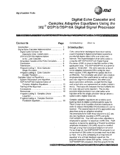 AT&T AP89-009 - Digital Echo Canceler and Complex Adaptive Equalizers Using the WE DSP16 DSP - 1989  AT&T dsp AP89-009_-_Digital_Echo_Canceler_and_Complex_Adaptive_Equalizers_Using_the_WE_DSP16_DSP_-_1989.pdf