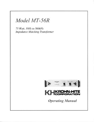 Krohn-Hite KROHNHITE MT56R Operation  Krohn-Hite KROHNHITE MT56R Operation.pdf