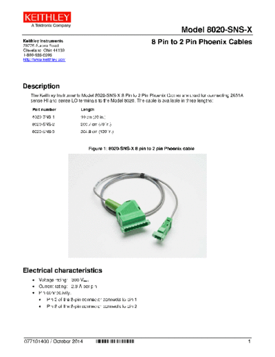 Keithley 077101400 (Oct 2014)(8-to-2 pin Phoenix cables)  Keithley 2651 077101400 (Oct 2014)(8-to-2 pin Phoenix cables).pdf