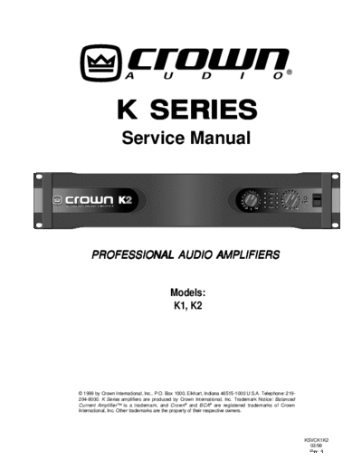 CROWN hfe crown k1 k2 service en  CROWN Audio K1 hfe_crown_k1_k2_service_en.pdf