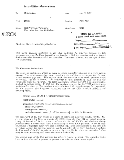 xerox 19770707 OIS Processor Peripheral Controller Interface Guidelines  xerox sdd memos_1977 19770707_OIS_Processor_Peripheral_Controller_Interface_Guidelines.pdf