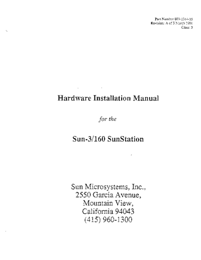 sun 800-1314-05  -3 160 Hardware Installation Manual  sun sun3 800-1314-05_Sun-3_160_Hardware_Installation_Manual.pdf