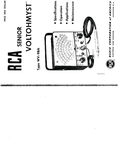 RCA WV-98A Senior VoltOhmyst VTVM manual 1955  RCA RCA_WV-98A_Senior_VoltOhmyst_VTVM_manual_1955.pdf