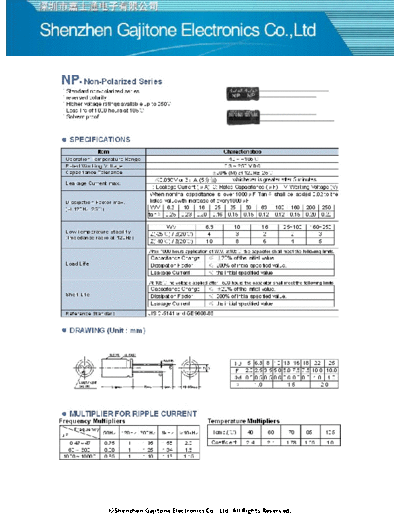 GJT [Gajitone] GJT [non-polar radial] NP Series  . Electronic Components Datasheets Passive components capacitors GJT [Gajitone] GJT [non-polar radial] NP Series.pdf