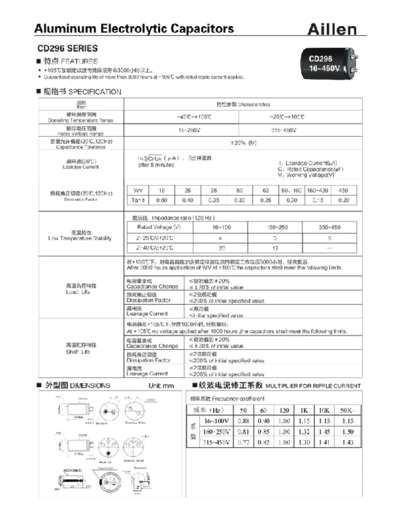 Aillen [snap-in] CD296 Series  . Electronic Components Datasheets Passive components capacitors Aillen Aillen [snap-in] CD296 Series.pdf