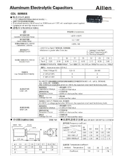 Aillen [radial thru-hole] CDL Series  . Electronic Components Datasheets Passive components capacitors Aillen Aillen [radial thru-hole] CDL Series.pdf