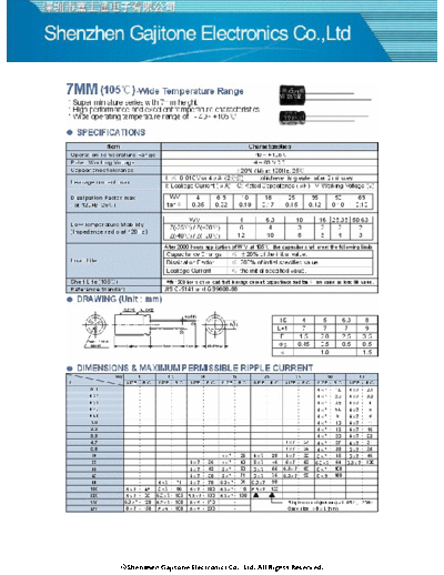 GJT [Gajitone] GJT [radial thru-hole] 7MM Series  . Electronic Components Datasheets Passive components capacitors GJT [Gajitone] GJT [radial thru-hole] 7MM Series.pdf