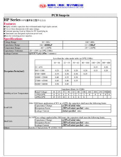 P&B P&B [snap-in] HP Series  . Electronic Components Datasheets Passive components capacitors P&B P&B [snap-in] HP Series.pdf