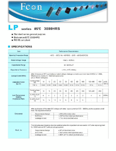 Fcon Fcon [snap-in] LP Series  . Electronic Components Datasheets Passive components capacitors Fcon Fcon [snap-in] LP Series.pdf