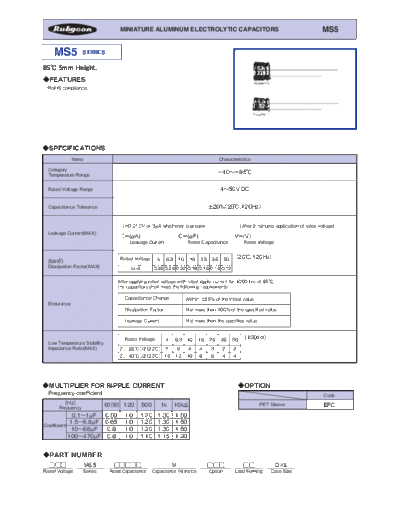 Rubycon [radial thru-hole] MS5 Series  . Electronic Components Datasheets Passive components capacitors Rubycon Rubycon [radial thru-hole] MS5 Series.pdf