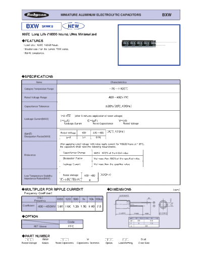 Rubycon [radial thru-hole] BXW Series  . Electronic Components Datasheets Passive components capacitors Rubycon Rubycon [radial thru-hole] BXW Series.pdf