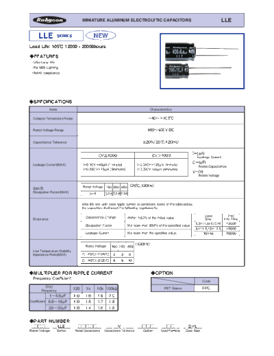 Rubycon [radial thru-hole] LLE Series  . Electronic Components Datasheets Passive components capacitors Rubycon Rubycon [radial thru-hole] LLE Series.pdf