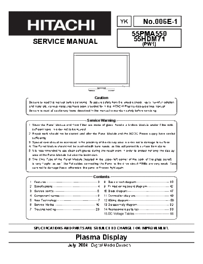 Hitachi Hitachi 55PMA550 55HDM71 [SM]  Hitachi Monitor Hitachi_55PMA550_55HDM71_[SM].PDF