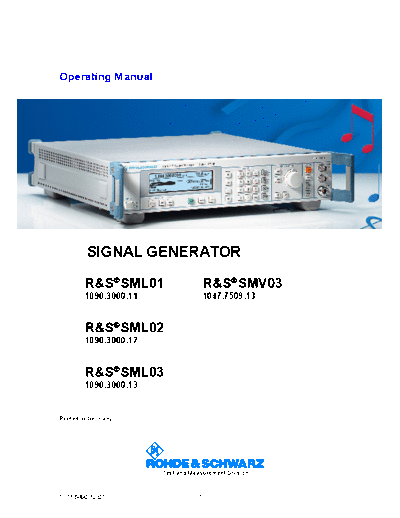 Rohde & Schwarz R&S SML01-02-03 SMV03 Operating Manual  Rohde & Schwarz R&S SML01-02-03 SMV03 Operating Manual.pdf