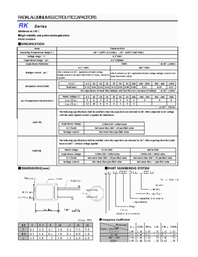 Nicon RK [radial thru-hole] Series  . Electronic Components Datasheets Passive components capacitors Nicon Nicon RK [radial thru-hole] Series.pdf