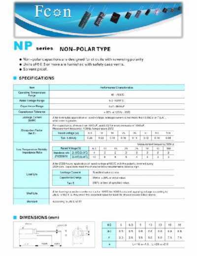 Fcon [non-polar radial] NP Series  . Electronic Components Datasheets Passive components capacitors Fcon Fcon [non-polar radial] NP Series.pdf