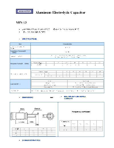 Joemaster [radial] MIN-13 Series  . Electronic Components Datasheets Passive components capacitors Joemaster Joemaster [radial] MIN-13 Series.pdf