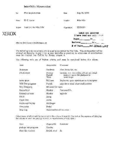 xerox 19780725 Task List For Pilot 2.0b  xerox sdd memos_1978 19780725_Task_List_For_Pilot_2.0b.pdf