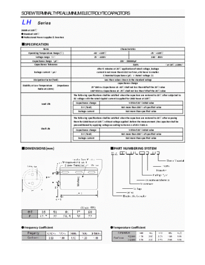 Nicon LH [radial thru-hole] Series  . Electronic Components Datasheets Passive components capacitors Nicon Nicon LH [radial thru-hole] Series.pdf