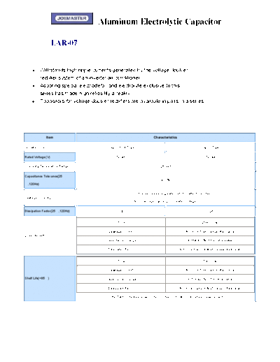 Joemaster [lug & snap-in] LAR-07 Series  . Electronic Components Datasheets Passive components capacitors Joemaster Joemaster [lug & snap-in] LAR-07 Series.pdf