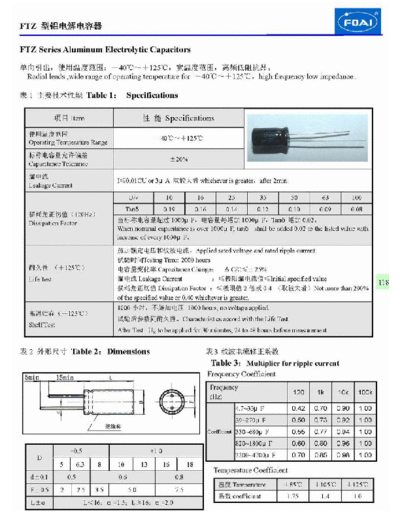 Foai [radial thru-hole] FTZ Series  . Electronic Components Datasheets Passive components capacitors Foai Foai [radial thru-hole] FTZ Series.pdf