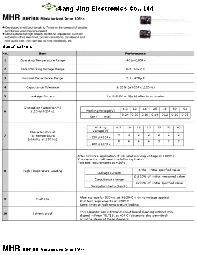 SJE [Sang Jing] SJE [radial thru-hole] MHR Series  . Electronic Components Datasheets Passive components capacitors SJE [Sang Jing] SJE [radial thru-hole] MHR Series.pdf