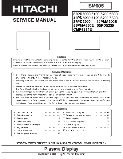Hitachi 32PD5100 32PD5200 32PD5300 42PD5100 42PD5200 42PD5300 37PD5200 42PMA500E 55PMA550E 55PD5200 CMP4214E  Hitachi Monitor Hitachi_32PD5100_32PD5200_32PD5300_42PD5100_42PD5200_42PD5300_37PD5200_42PMA500E_55PMA550E_55PD5200_CMP4214E_[SM].PDF