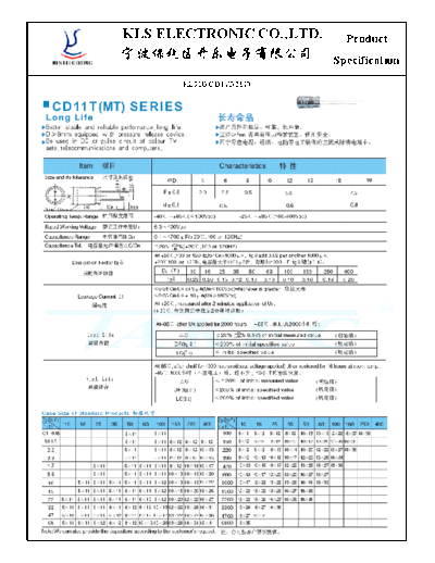 KLS [radial thru-hole] CD11T MT Series  . Electronic Components Datasheets Passive components capacitors KLS KLS [radial thru-hole] CD11T MT Series.pdf