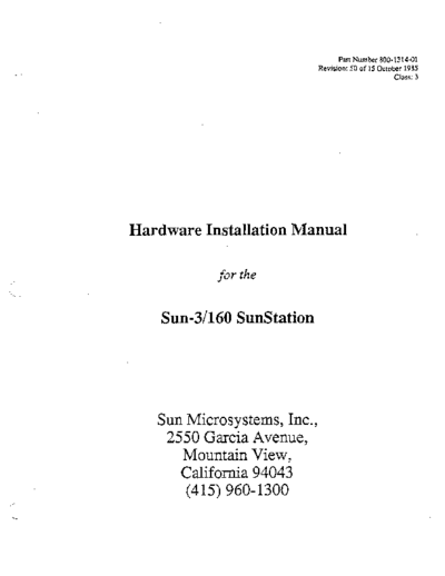 sun 800-1314-01 Sun-3 160 Hardware Installation Manual  sun sun3 800-1314-01_Sun-3_160_Hardware_Installation_Manual.pdf
