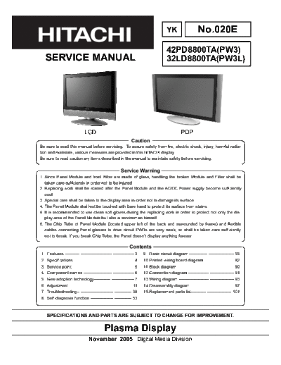 Hitachi Hitachi 42PD8800 32LD8800 [SM]  Hitachi Monitor Hitachi_42PD8800_32LD8800_[SM].pdf