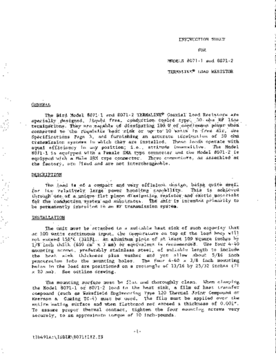 Bird BIRD 8071-1,2 Termaline Load Resistor WW  Bird BIRD 8071-1,2 Termaline Load Resistor WW.pdf