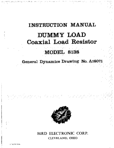 Bird BIRD 8138 Dummy Load Coaxial Load Resistor WW  Bird BIRD 8138 Dummy Load Coaxial Load Resistor WW.pdf