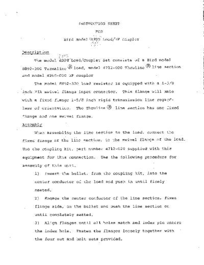Bird 8392 Load - RF Coupler WW  Bird BIRD 8392 Load - RF Coupler WW.pdf