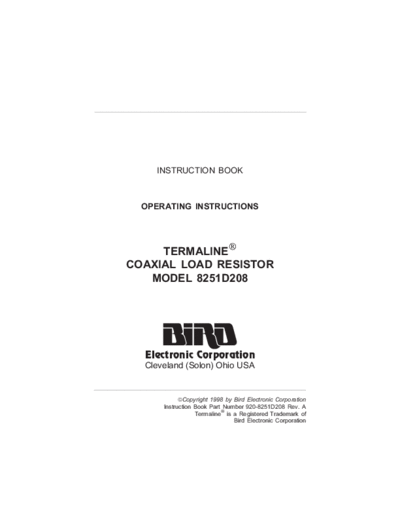Bird BIRD 8251D208 Termaline Load Resistor (1998) WW  Bird BIRD 8251D208 Termaline Load Resistor (1998) WW.pdf