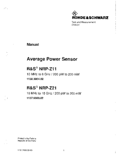 Rohde & Schwarz R&S NRP-Z11 & Z21 Operation  Rohde & Schwarz R&S NRP-Z11 & Z21 Operation.pdf