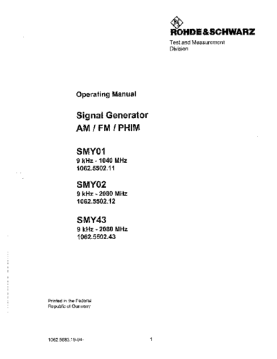 Rohde & Schwarz R&S SMY01 252C SMY02 252C SMY43 Operating  Rohde & Schwarz R&S SMY01_252C SMY02_252C SMY43 Operating.pdf