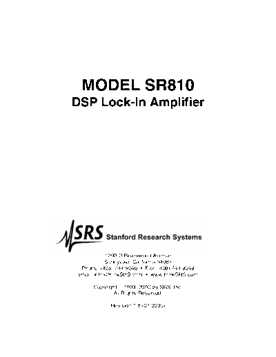 Stanford Research Systems STANFORD RESEARCH SYSTEMS SR810 Operation  Stanford Research Systems STANFORD RESEARCH SYSTEMS SR810 Operation.pdf