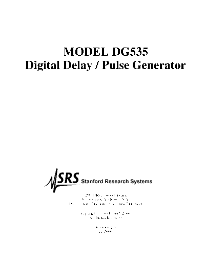 Stanford Research Systems STANFORD RESEARCH SYSTEMS DG535 Operation & Service  Stanford Research Systems STANFORD RESEARCH SYSTEMS DG535 Operation & Service.pdf