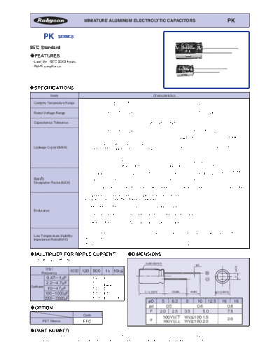 Rubycon [radial thru-hole] PK series  . Electronic Components Datasheets Passive components capacitors Rubycon Rubycon [radial thru-hole] PK series.pdf