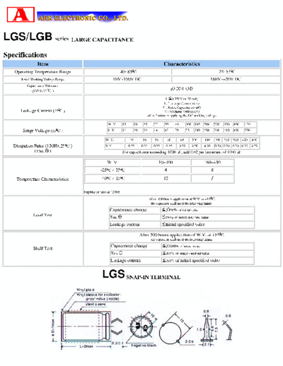 Ark [Snap-in] LGS-LGB series  . Electronic Components Datasheets Passive components capacitors Ark Ark [Snap-in] LGS-LGB series.pdf