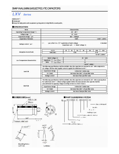 Nicon LXV [radial thru-hole] Series  . Electronic Components Datasheets Passive components capacitors Nicon Nicon LXV [radial thru-hole] Series.pdf