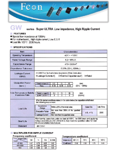 Fcon [radial thru-hole] GW Series  . Electronic Components Datasheets Passive components capacitors Fcon Fcon [radial thru-hole] GW Series.pdf