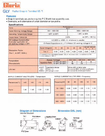 Gloria [snap-in] GLY Series  . Electronic Components Datasheets Passive components capacitors Gloria Gloria [snap-in] GLY Series.pdf