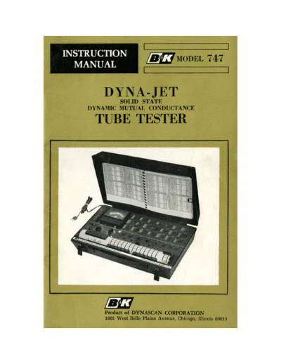 BK precision B&K Model 747 Dyna-Jet Tube Tester Manual  . Rare and Ancient Equipment BK precision B&K Model 747 Dyna-Jet Tube Tester Manual.pdf
