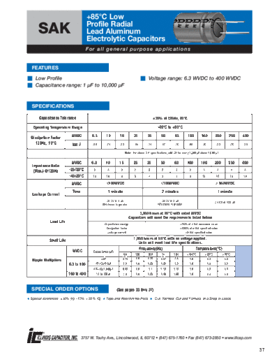 Illinois [radial thru-hole] SAK series  . Electronic Components Datasheets Passive components capacitors Illinois illinois [radial thru-hole] SAK series.pdf