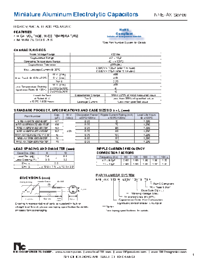 NIC [radial thru-hole] NREAX Series  . Electronic Components Datasheets Passive components capacitors NIC NIC [radial thru-hole] NREAX Series.pdf