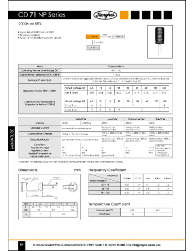 Jianghai [non-polar radial] NP Series  . Electronic Components Datasheets Passive components capacitors Jianghai Jianghai [non-polar radial] NP Series.pdf
