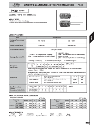 Seacon [radial thru-hole] PX50 Series  . Electronic Components Datasheets Passive components capacitors Seacon Seacon [radial thru-hole] PX50 Series.pdf