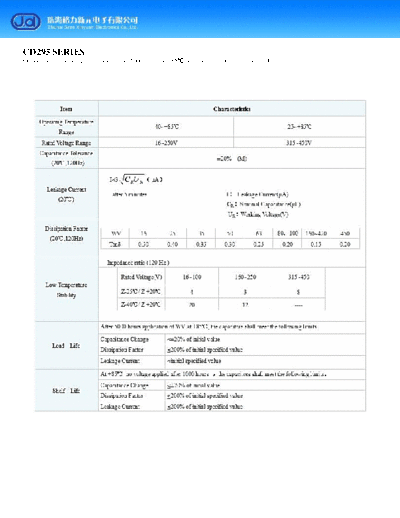 J.d [Gree] J.d [snap-in] CD295 Series  . Electronic Components Datasheets Passive components capacitors J.d [Gree] J.d [snap-in] CD295 Series.pdf