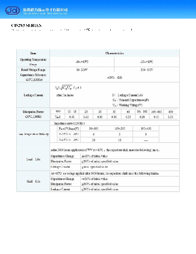 J.d [Gree] J.d [snap-in] CD293 Series  . Electronic Components Datasheets Passive components capacitors J.d [Gree] J.d [snap-in] CD293 Series.pdf